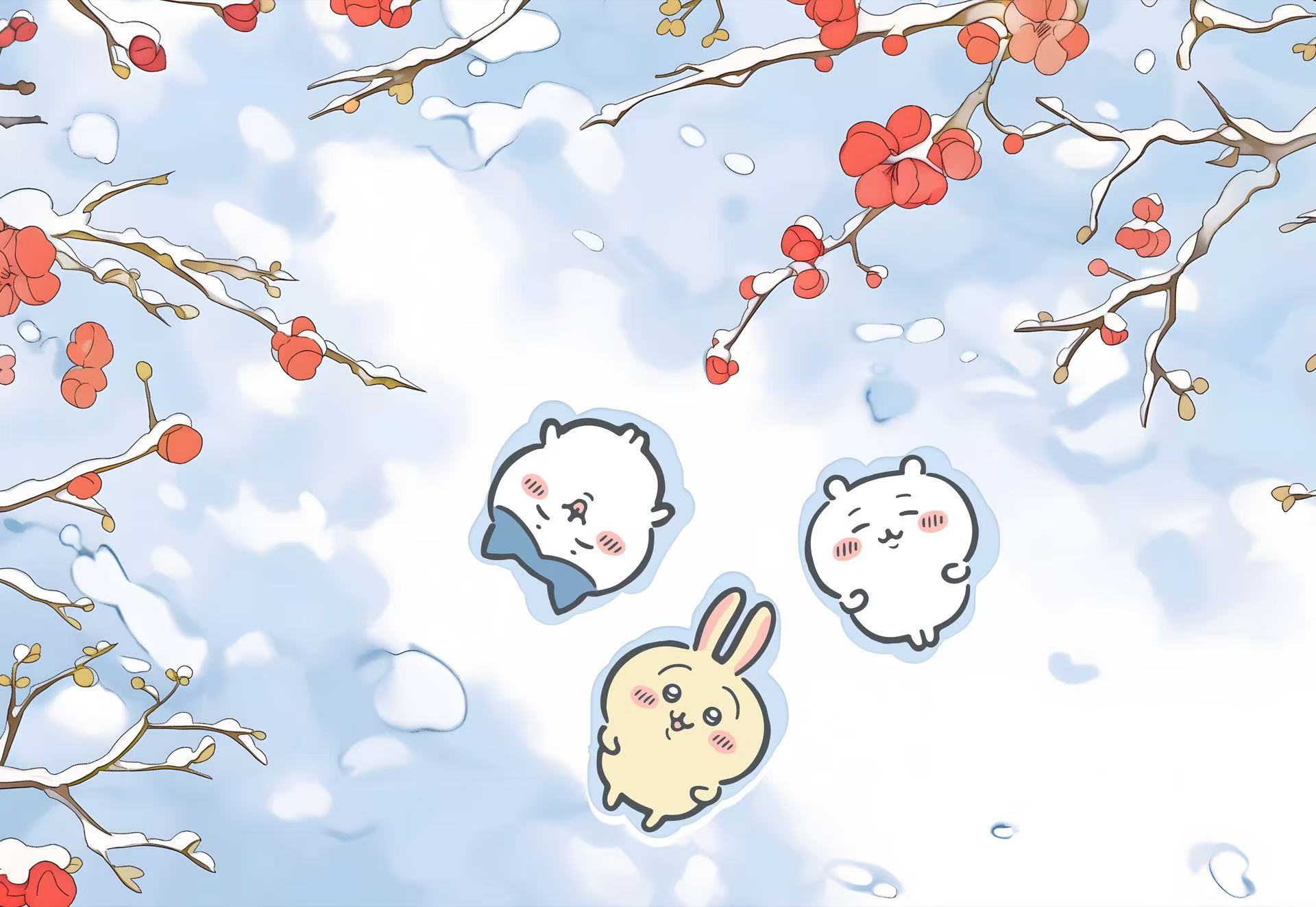 雪中的梅花与 Chiikawa 小伙伴们